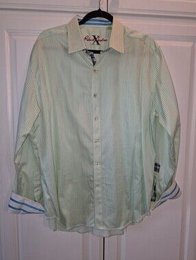 Robert Graham Men's Light Green Striped Dress Shirt Size XXL / 2XL